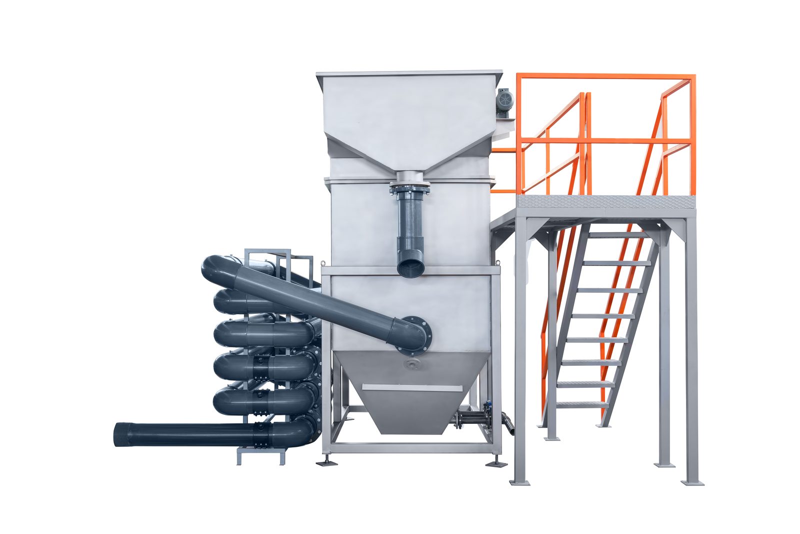 GESU DAF unit with pipe flocculator coil and service platform — studio shot