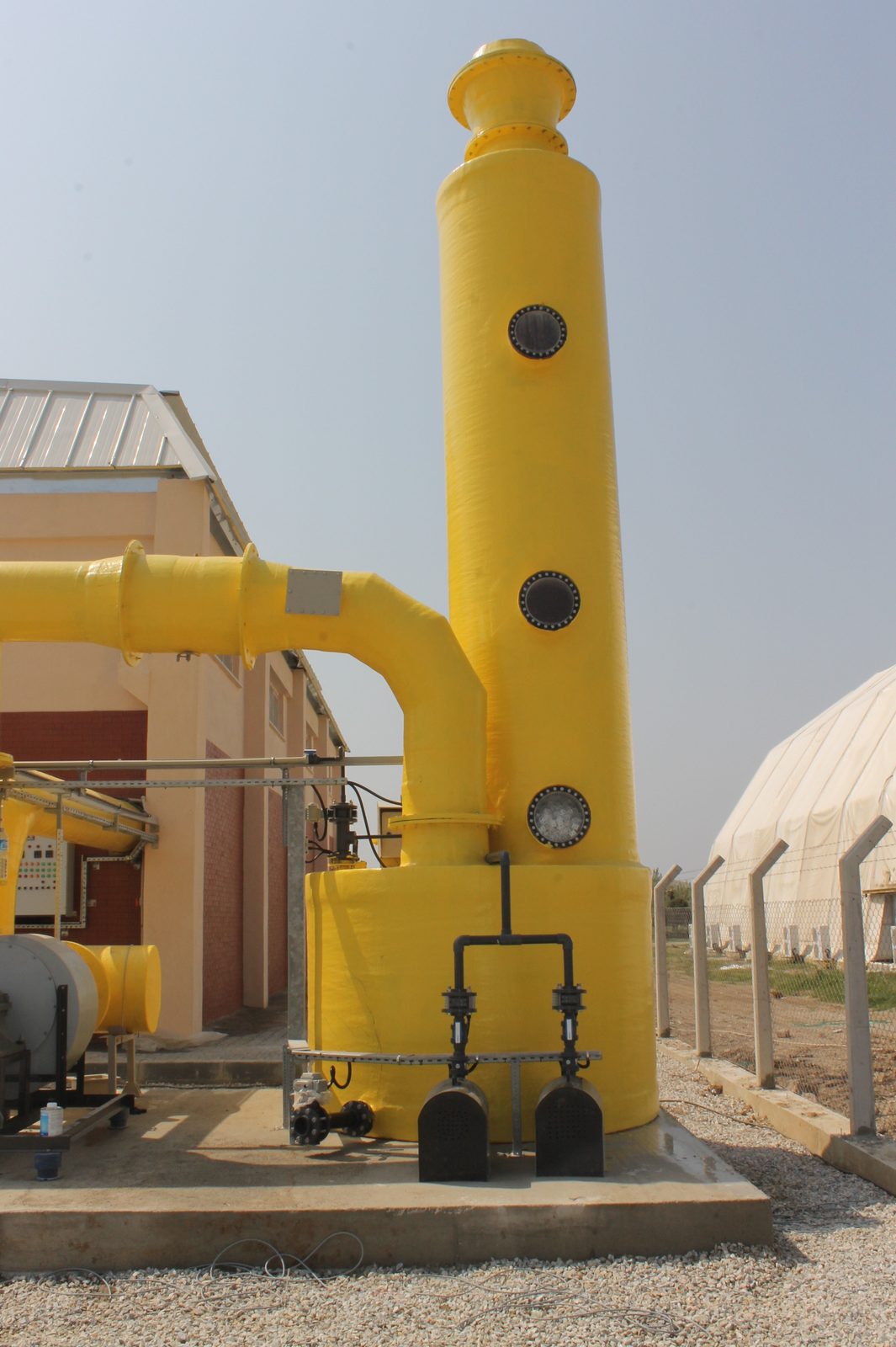 GESU-manufactured FRP odour control (scrubber) tower at the Çanakkale Municipality treatment plant