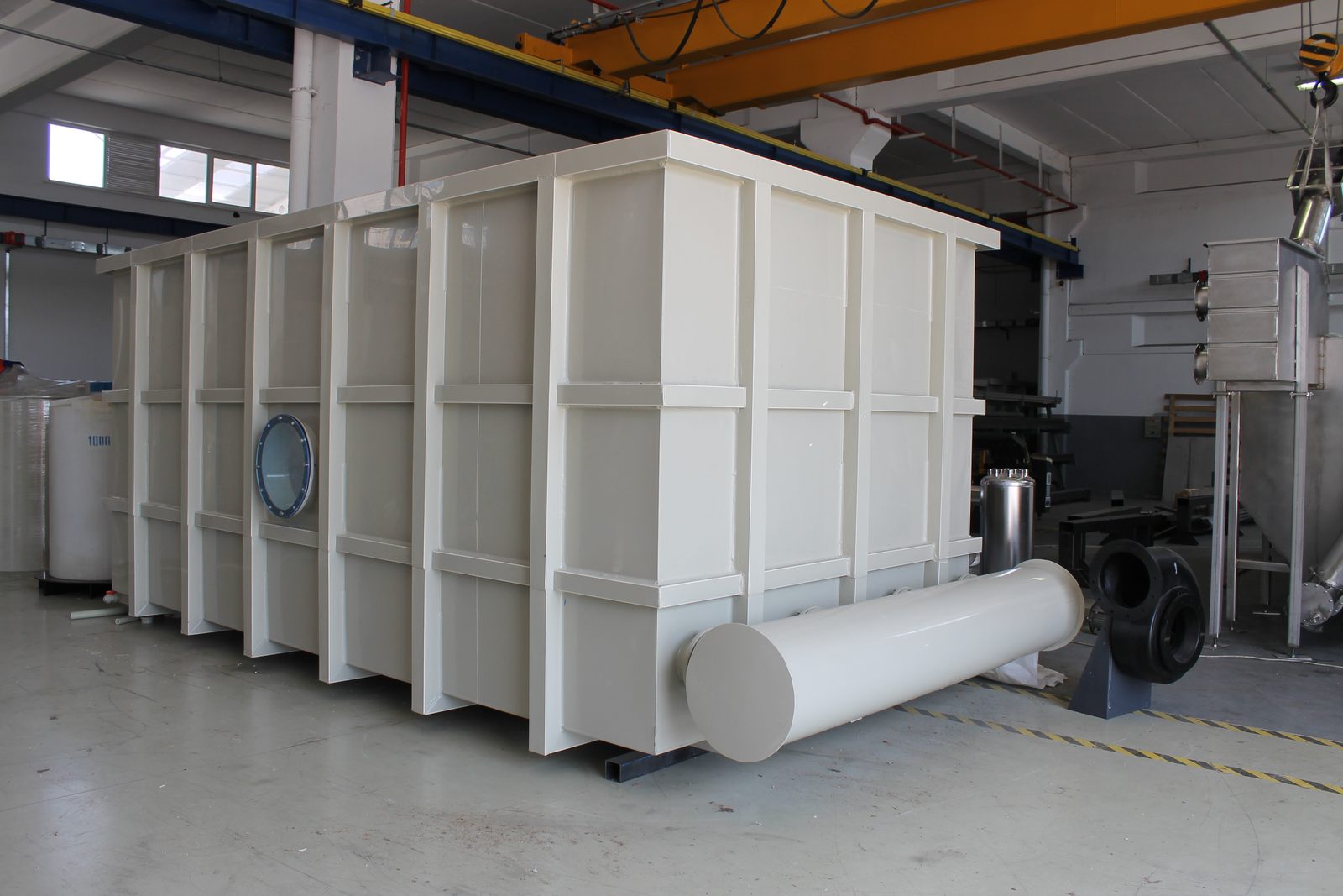 MBBR biological treatment — large PP reactor body fabricated in the GESU workshop